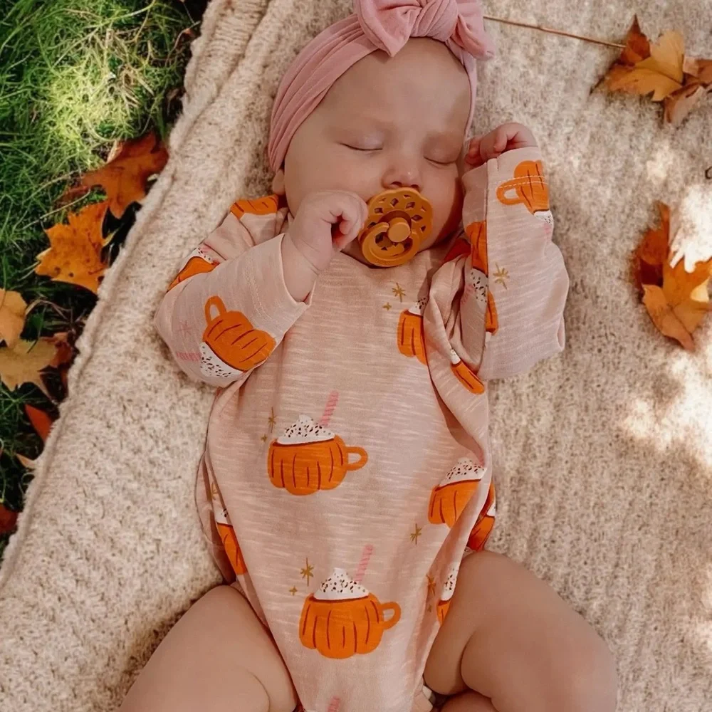 🎃 SIIX Organic Cotton Pink Pumpkin Spice Bubble 0-3 3-6 12-18 18-24 months